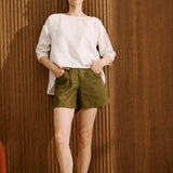 LEAF cropped front linen top