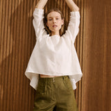 LEAF cropped front linen top