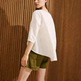LEAF cropped front linen top