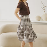 R: MAGNOLIA tiered linen skirt (Size: S; Color: Light Red Checks)