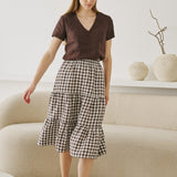 R: MAGNOLIA tiered linen skirt (Size: S; Color: Light Red Checks)