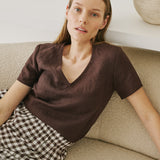 LUCA V-neck fitted linen top