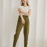 R: SIENNA fitted linen top (Size: S; Color: Moss Green)