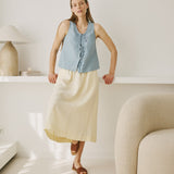 R: SION gathered linen skirt (Size: S; Color: Light Black Checks)