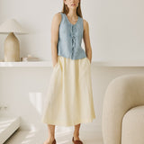 R: SION gathered linen skirt (Size: S; Color: Light Black Checks)