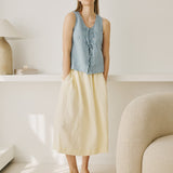 R: SION gathered linen skirt (Size: S; Color: Light Black Checks)