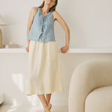 R: SION gathered linen skirt (Size: S; Color: Light Black Checks)
