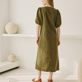 CIVITA puff sleeve long linen dress
