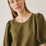 CIVITA puff sleeve long linen dress