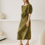CIVITA puff sleeve long linen dress