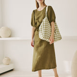 CIVITA puff sleeve long linen dress