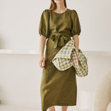CIVITA puff sleeve long linen dress
