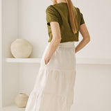 R: MAGNOLIA tiered linen skirt (Size: S; Color: Light Red Checks)