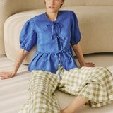 MELINA bow tie linen blouse