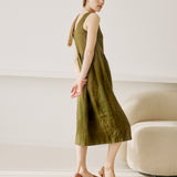 R: VALLEY front brass snaps linen dress (Size: S/M; Color: Olive)