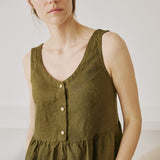 R: VALLEY front brass snaps linen dress (Size: S/M; Color: Olive)