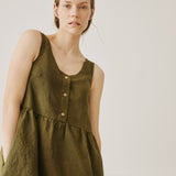 R: VALLEY front brass snaps linen dress (Size: S/M; Color: Olive)