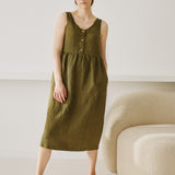 VALLEY front brass snaps linen dress