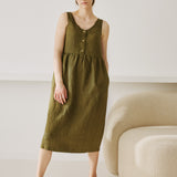 R: VALLEY front brass snaps linen dress (Size: S/M; Color: Olive)