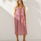 R: EDAM bow tie sleeveless linen dress (Size: S; Color: Light Yellow Checks)