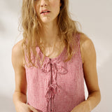 R: EDAM bow tie sleeveless linen dress (Size: S; Color: Light Yellow Checks)