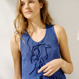 R: EDAM bow tie sleeveless linen dress (Light Weight Linen) (Color: Light Cobalt Checks; Size: S)