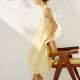 EDAM bow tie sleeveless linen dress (Light Weight Linen)