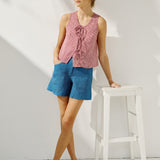 MIJAS bow tie linen blouse (Light Weight Linen)