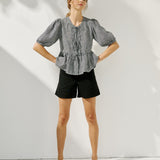 R: MELINA bow tie linen blouse (Size: M/L; Color: Cream)