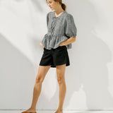 MELINA bow tie linen blouse (Light Weight Linen)