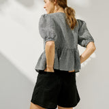 R: MELINA bow tie linen blouse (Size: M/L; Color: Cream)