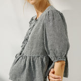 MELINA bow tie linen blouse (Light Weight Linen)