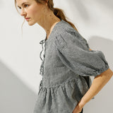 MELINA bow tie linen blouse (Light Weight Linen)