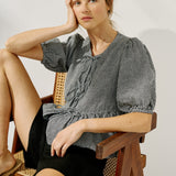 MELINA bow tie linen blouse (Light Weight Linen)