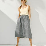 R: SION gathered linen skirt (Size: XS; Color: Natural/White Gingham)