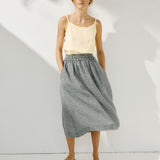 R: SION gathered linen skirt (Size: XS; Color: Natural/White Gingham)
