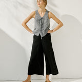 R: MIJAS bow tie linen blouse (Size: S; Color: Light Red Checks)