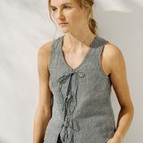 R: MIJAS bow tie linen blouse (Size: S; Color: Light Red Checks)