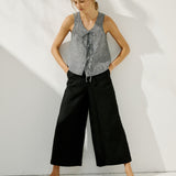 R: MIJAS bow tie linen blouse (Size: S; Color: Light Red Checks)