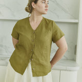 GETTY-2 button front linen top