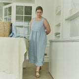 customized: IRIS square neckline linen dress (Color: Marsala Gingham; Size: M - MAXI (43.7 in | 111 cm))