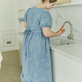 customized: NORA puff sleeve linen dress (Color: Cobalt Blue; Size: XS - Long MAXI (125 cm))