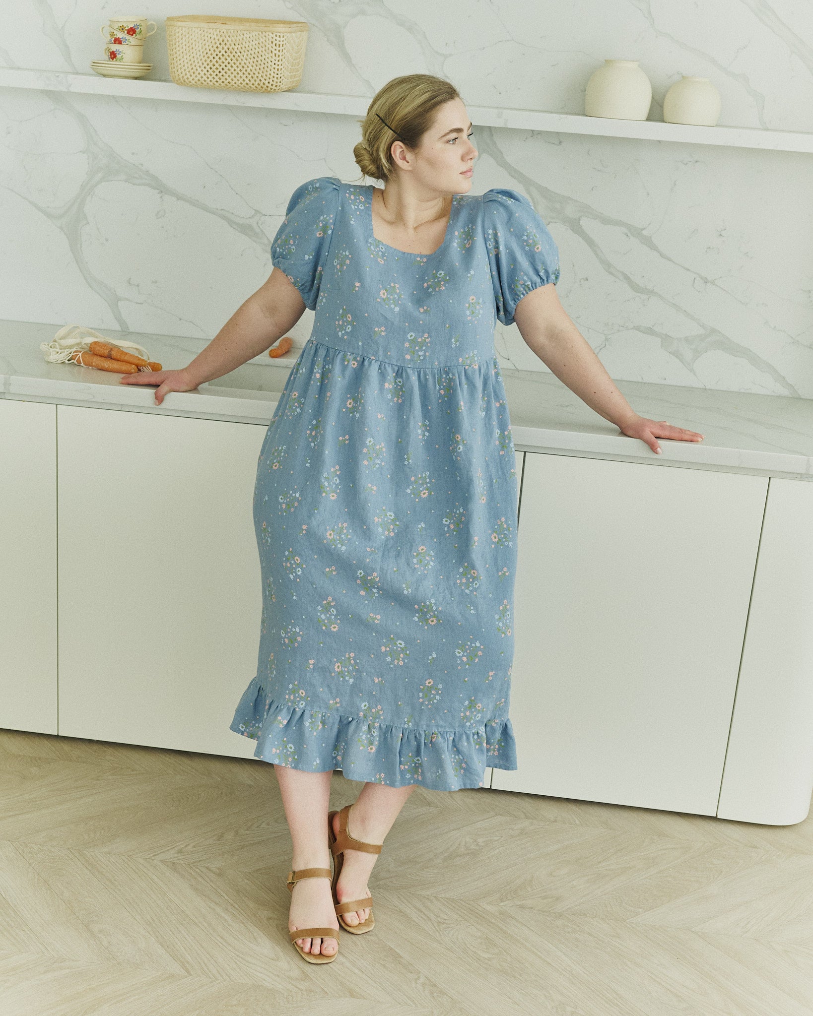 NORA puff sleeve linen dress