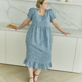 customized: NORA puff sleeve linen dress (Color: Cobalt Blue; Size: XS - Long MAXI (125 cm))