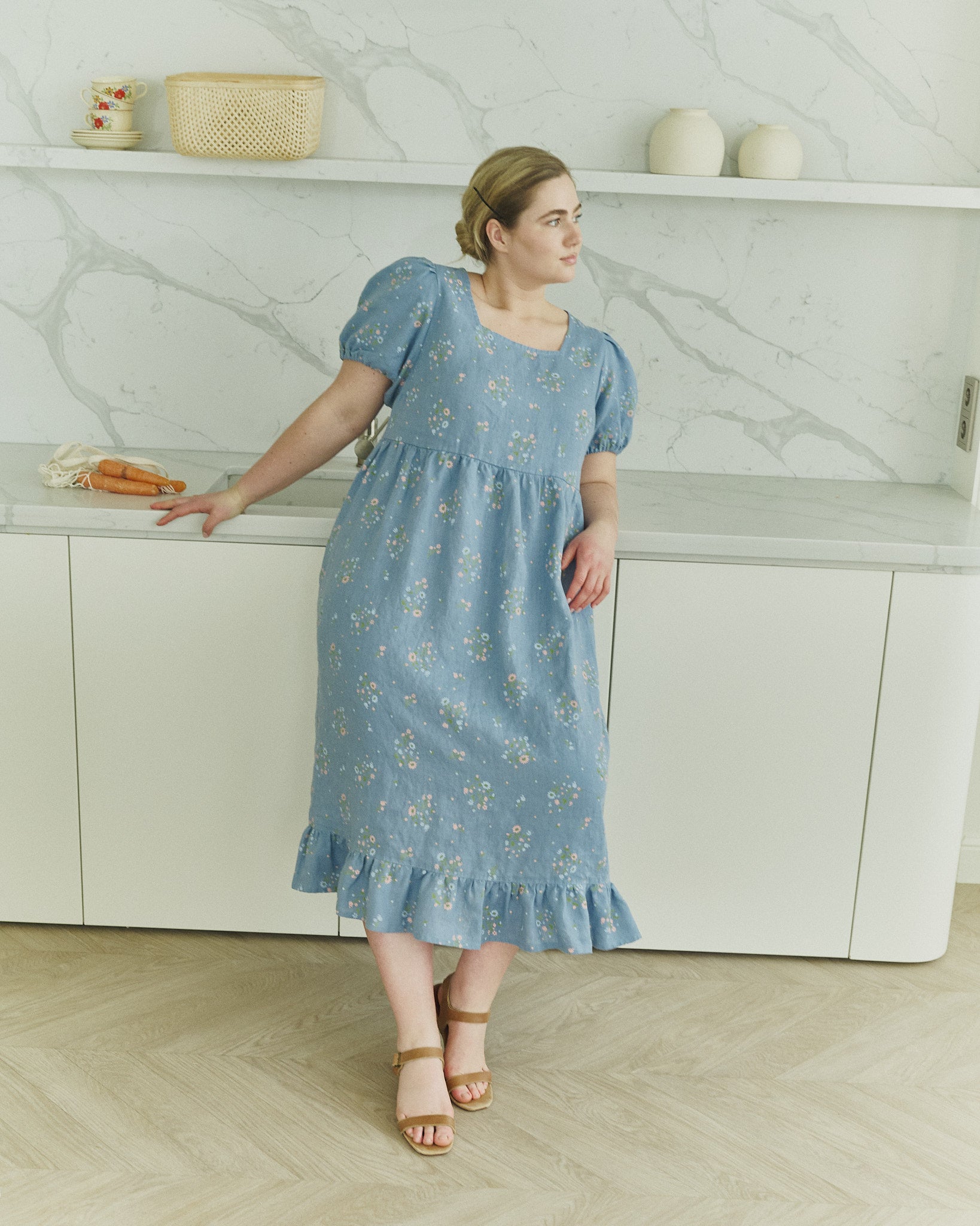 NORA puff sleeve linen dress