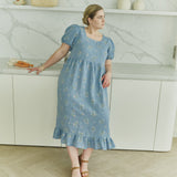 customized: NORA puff sleeve linen dress (Color: Cobalt Blue; Size: XS - Long MAXI (125 cm))