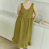 R: MAYA button down linen dress (Color: Chambray Bloom; Size: M - MAXI (44.1 in | 112 cm))