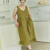 R: MAYA button down linen dress (Color: Chambray Bloom; Size: M - MAXI (44.1 in | 112 cm))