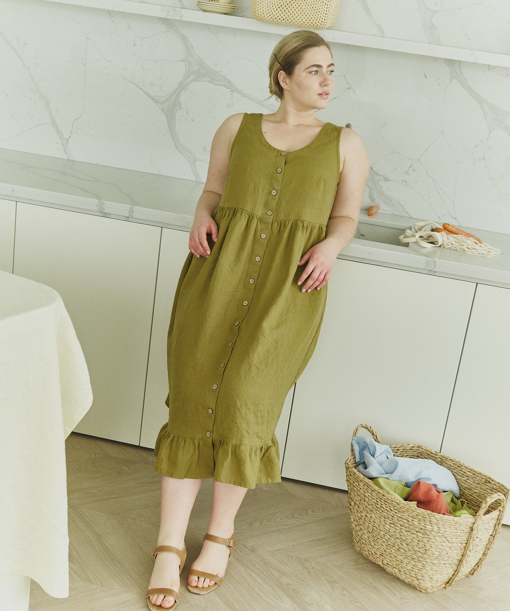 MAYA button down linen dress