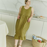 R: MAYA button down linen dress (Color: Chambray Bloom; Size: M - MAXI (44.1 in | 112 cm))